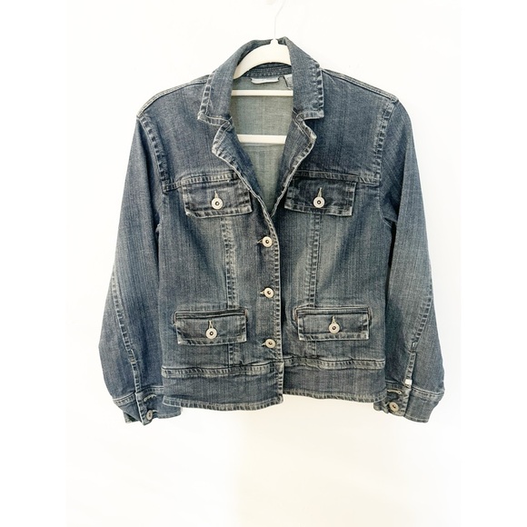 Chico's Jackets & Blazers - Chicos Platinum Denim Women’s Jacket Button Down Size Small/ 0 Distressed EUC